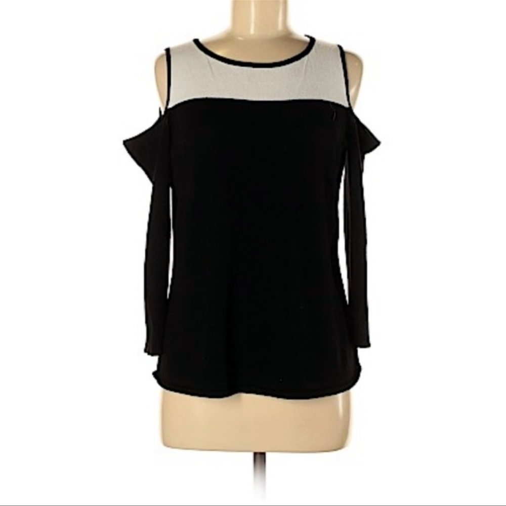Cable and Gauge Cold Shoulder Sweater